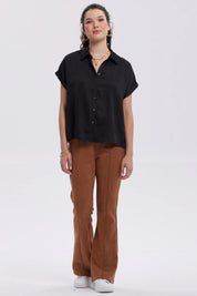 Blusa Mujer Satín Abotonada Negro