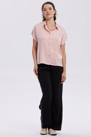 Blusa Mujer Satín Abotonada Palo Rosa