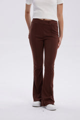 Calza Mujer Flare Piping Delantero Café Oscuro