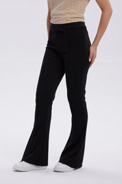 Calza Mujer Flare Piping Delantero Negro