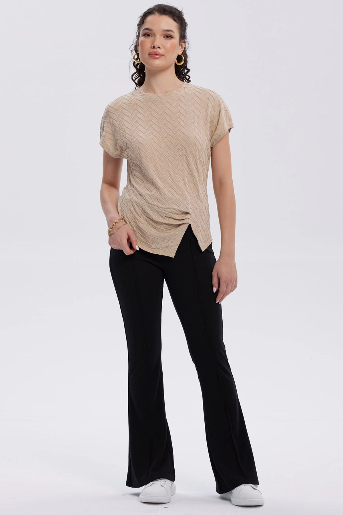 Calza Mujer Flare Piping Delantero Negro
