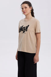 Polera Mujer Print Con Aplicación Beige