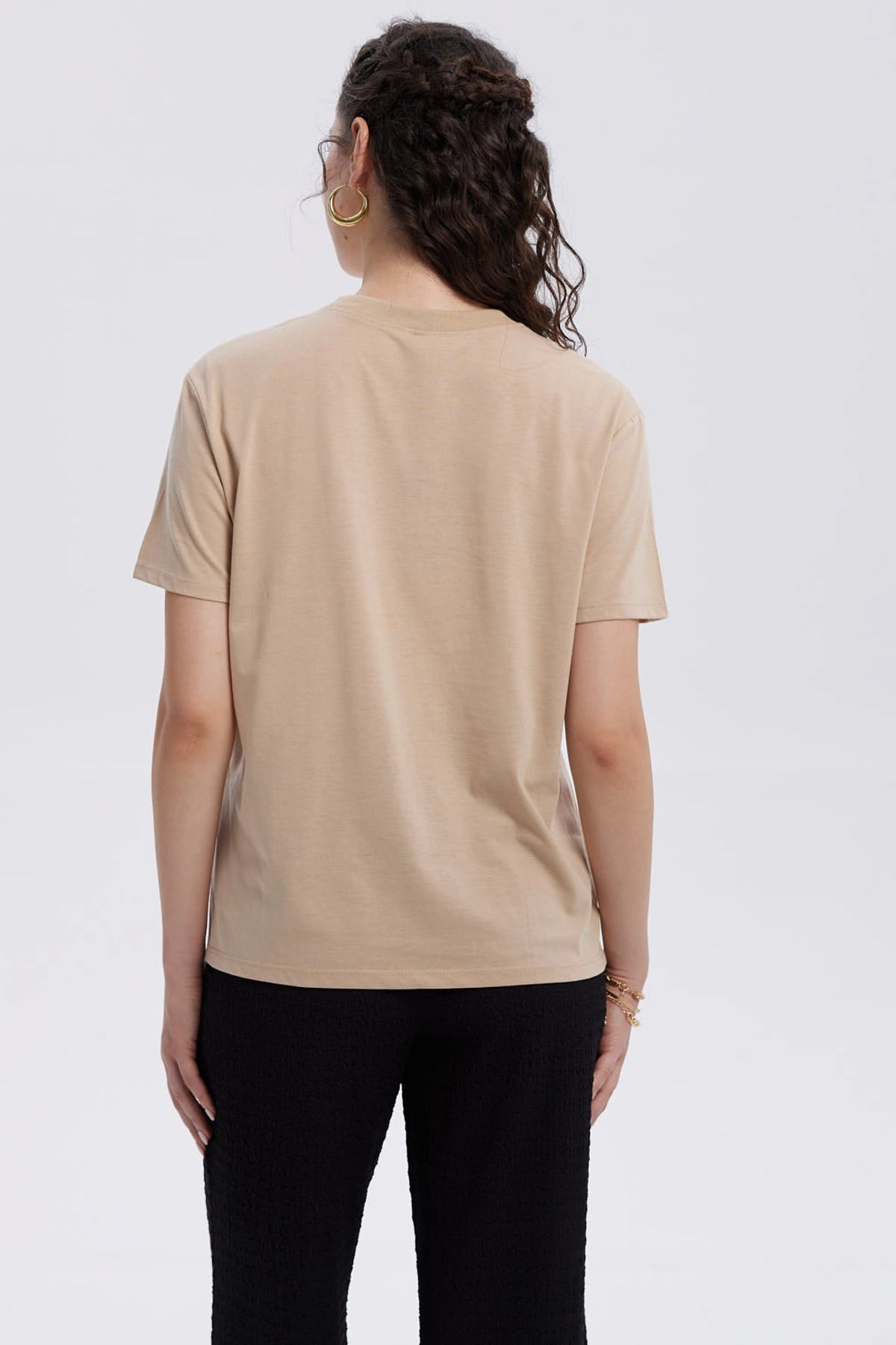 Polera Mujer Print Con Aplicación Beige