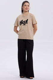 Polera Mujer Print Con Aplicación Beige