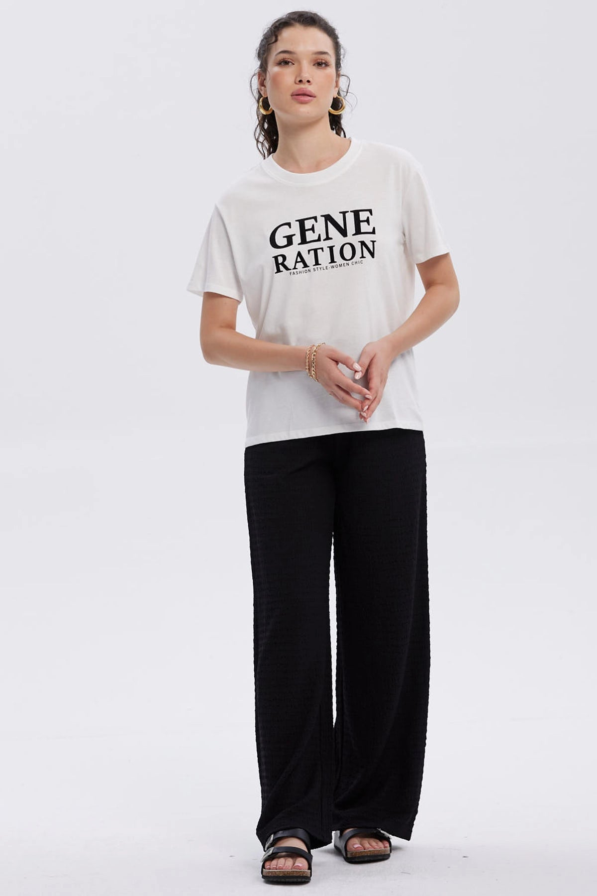Polera Mujer Print Con Aplicación Crudo