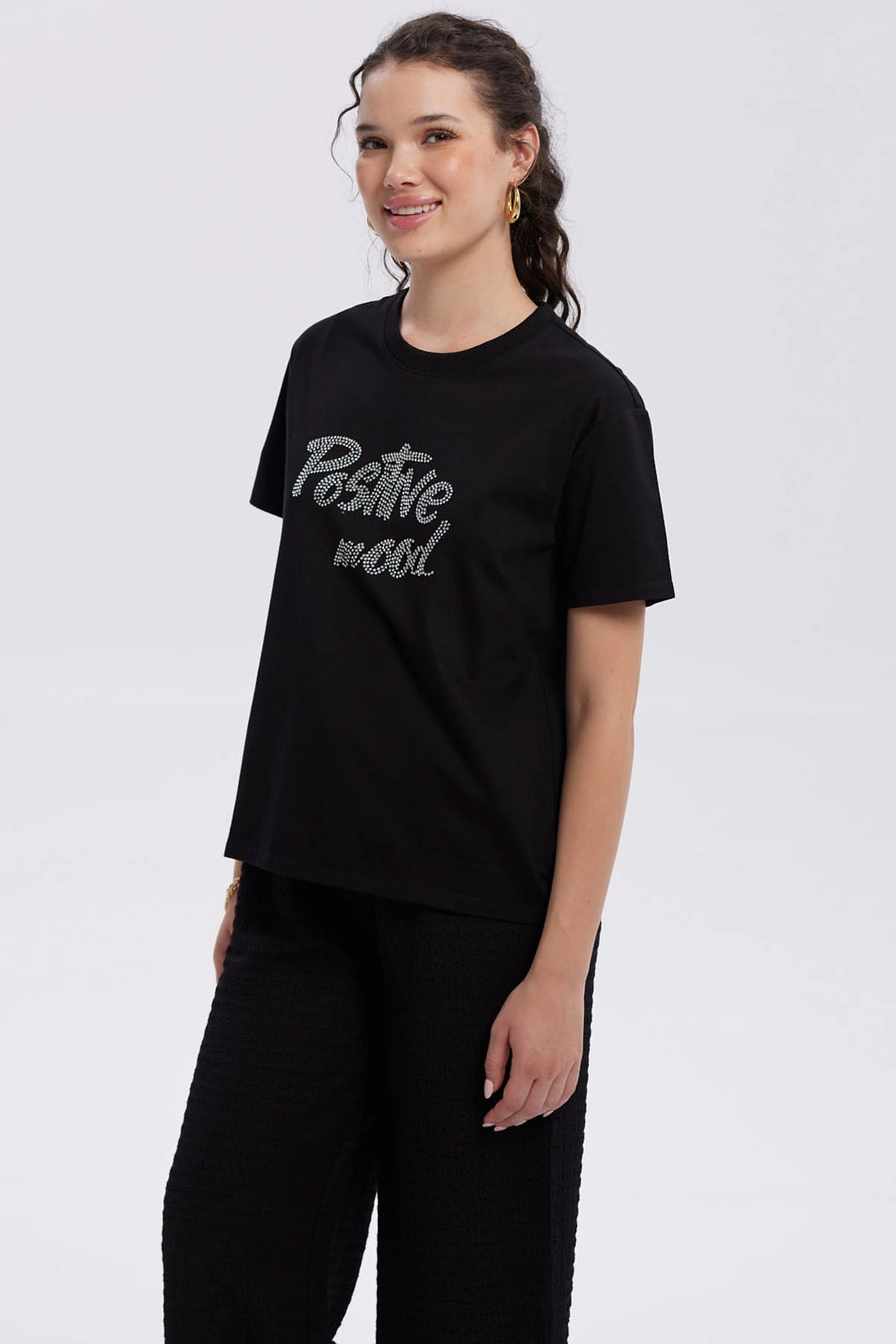 Polera Mujer Print Con Aplicación Negro