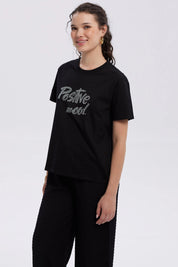 Polera Mujer Print Con Aplicación Negro