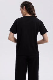 Polera Mujer Print Con Aplicación Negro