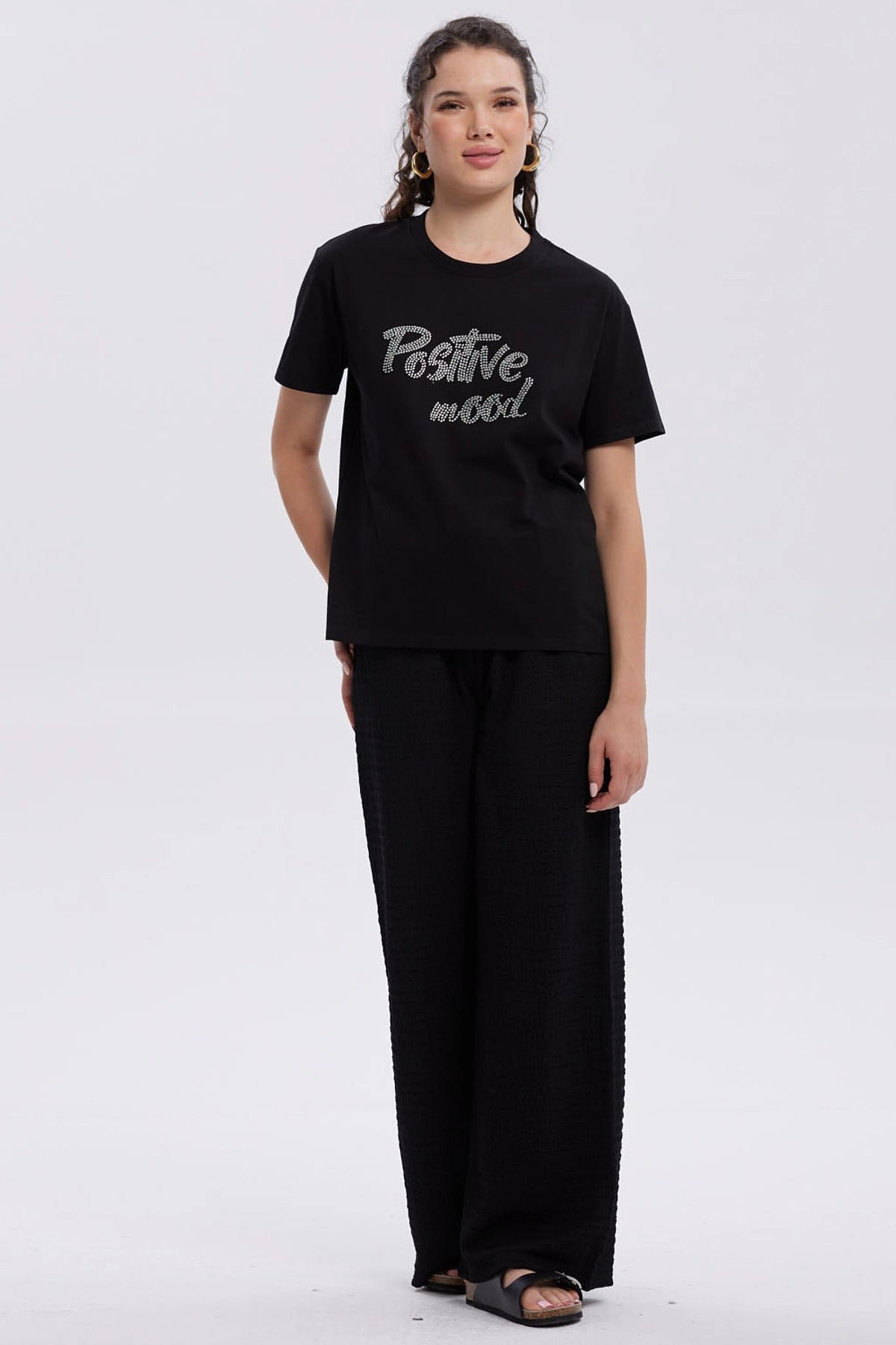 Polera Mujer Print Con Aplicación Negro