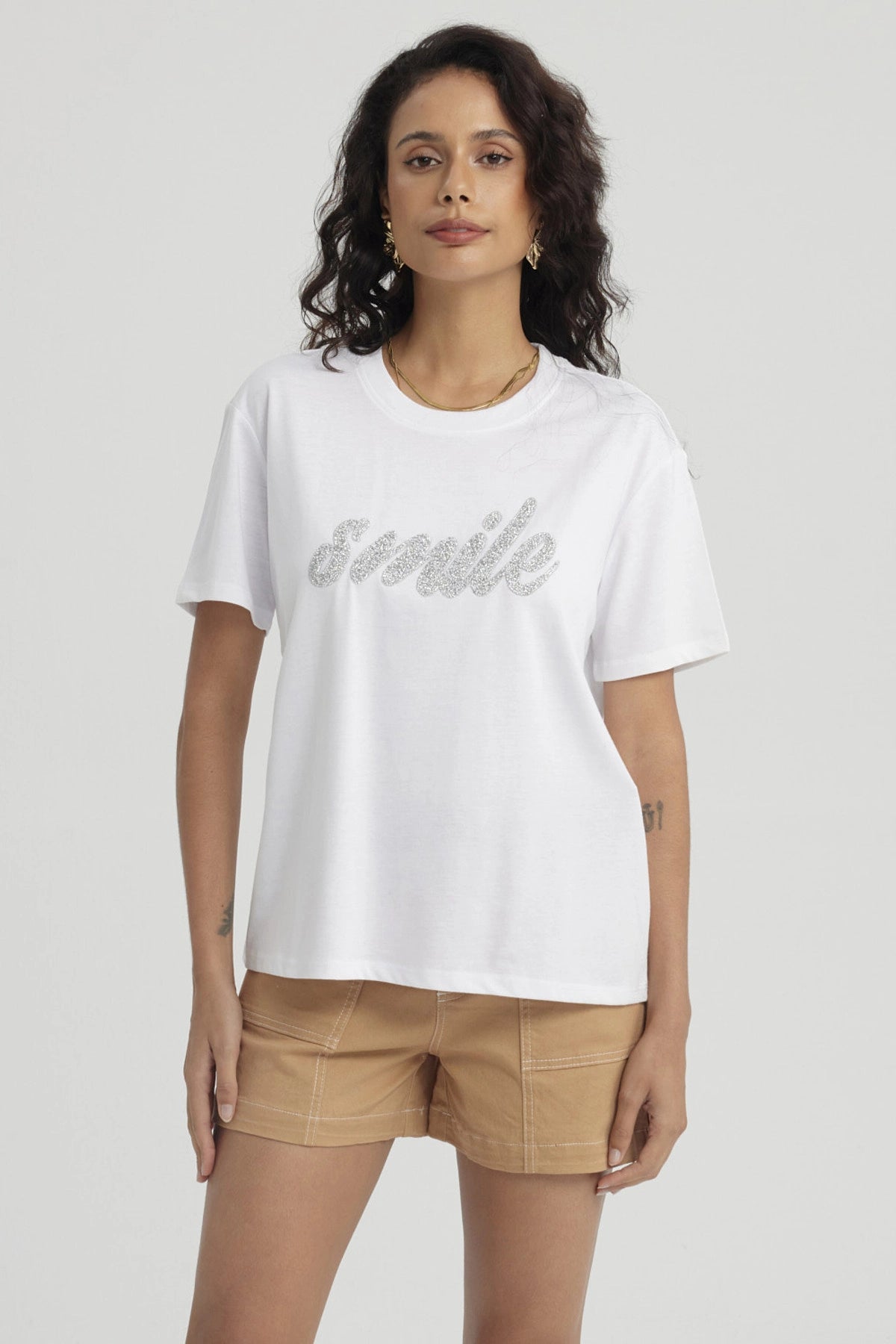 Polera Mujer Print Con Aplicación Blanco