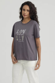 Polera Mujer Print Con Aplicación Marengo