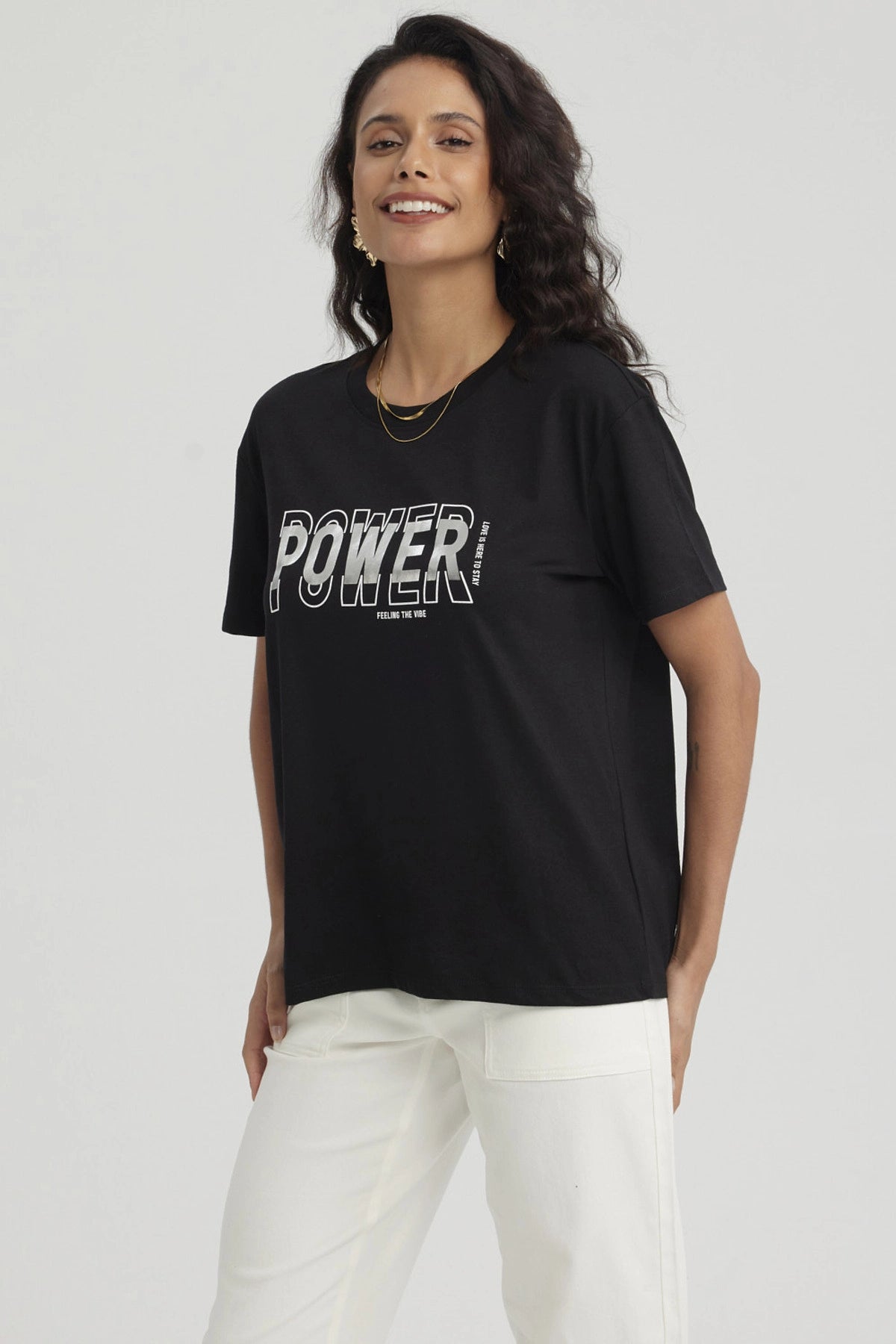 Polera Mujer Print Con Aplicación Negro