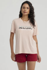 Polera Mujer Print Con Aplicación Palo Rosa