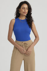 Polera Mujer Rib Lisa Azulino