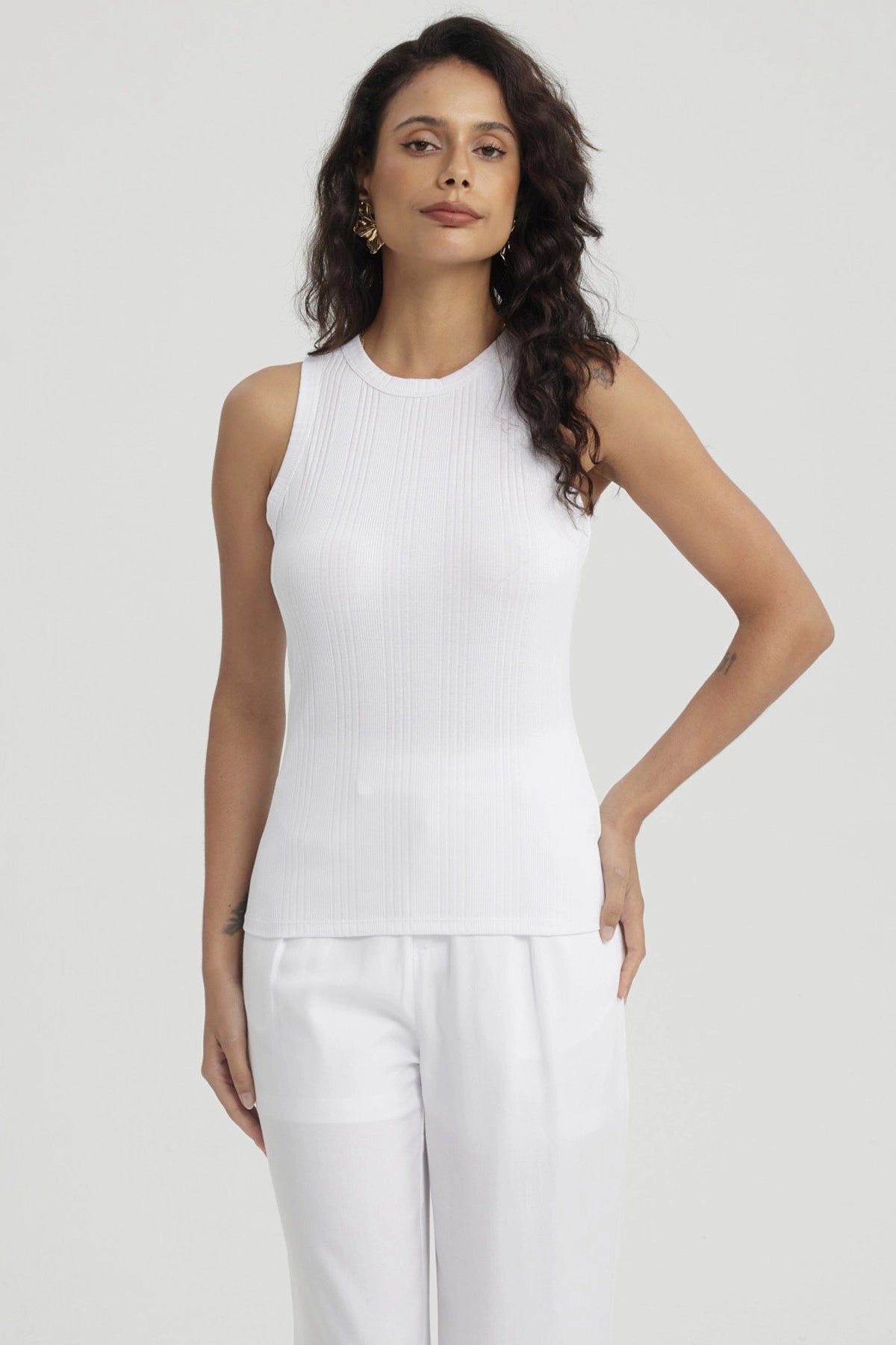 Polera Mujer Rib Lisa Blanco