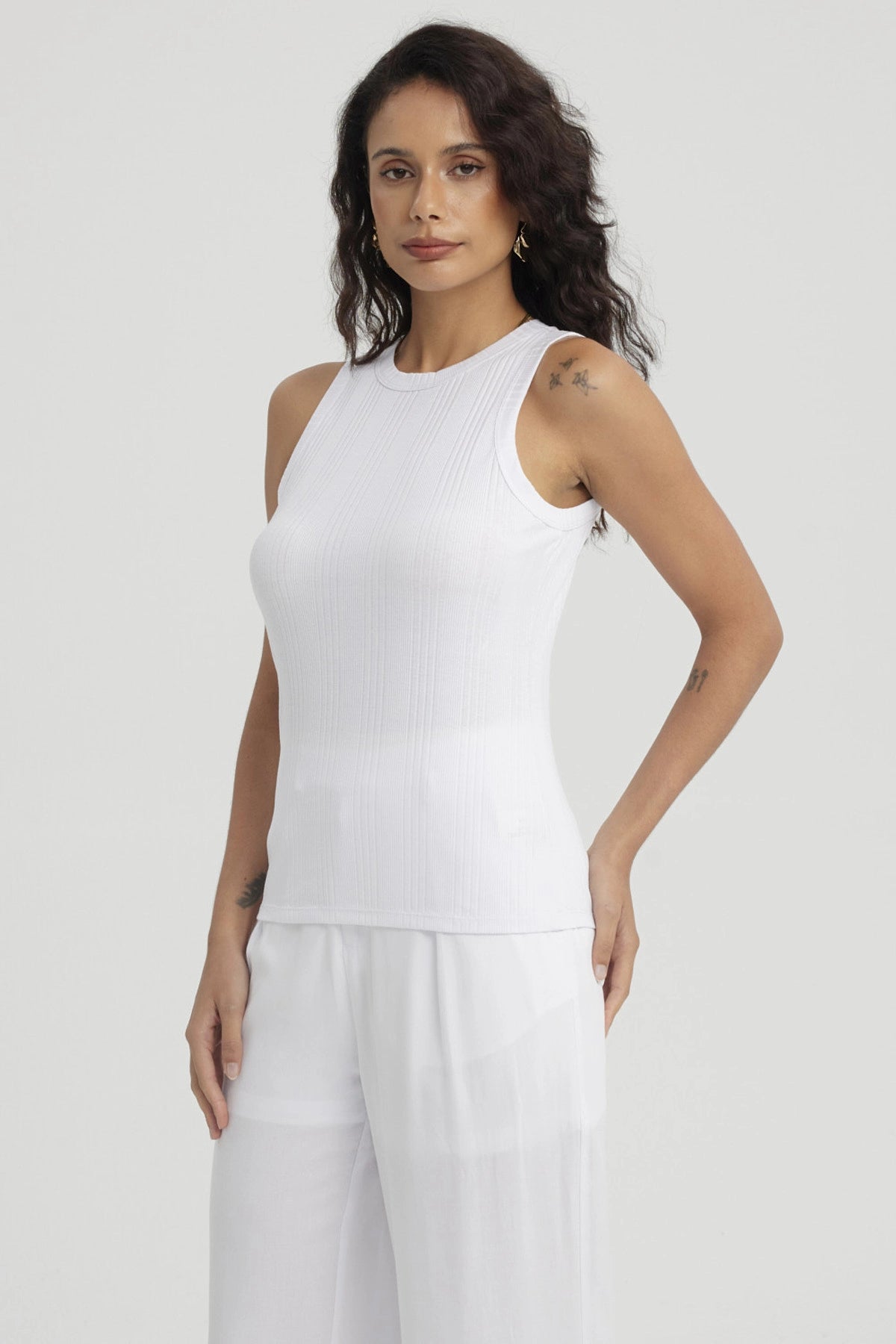 Polera Mujer Rib Lisa Blanco