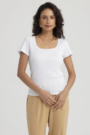Polera Mujer Escote Cuadrado Blanco