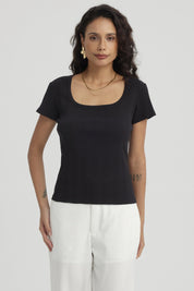 Polera Mujer Escote Cuadrado Negro