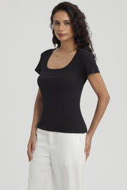 Polera Mujer Escote Cuadrado Negro