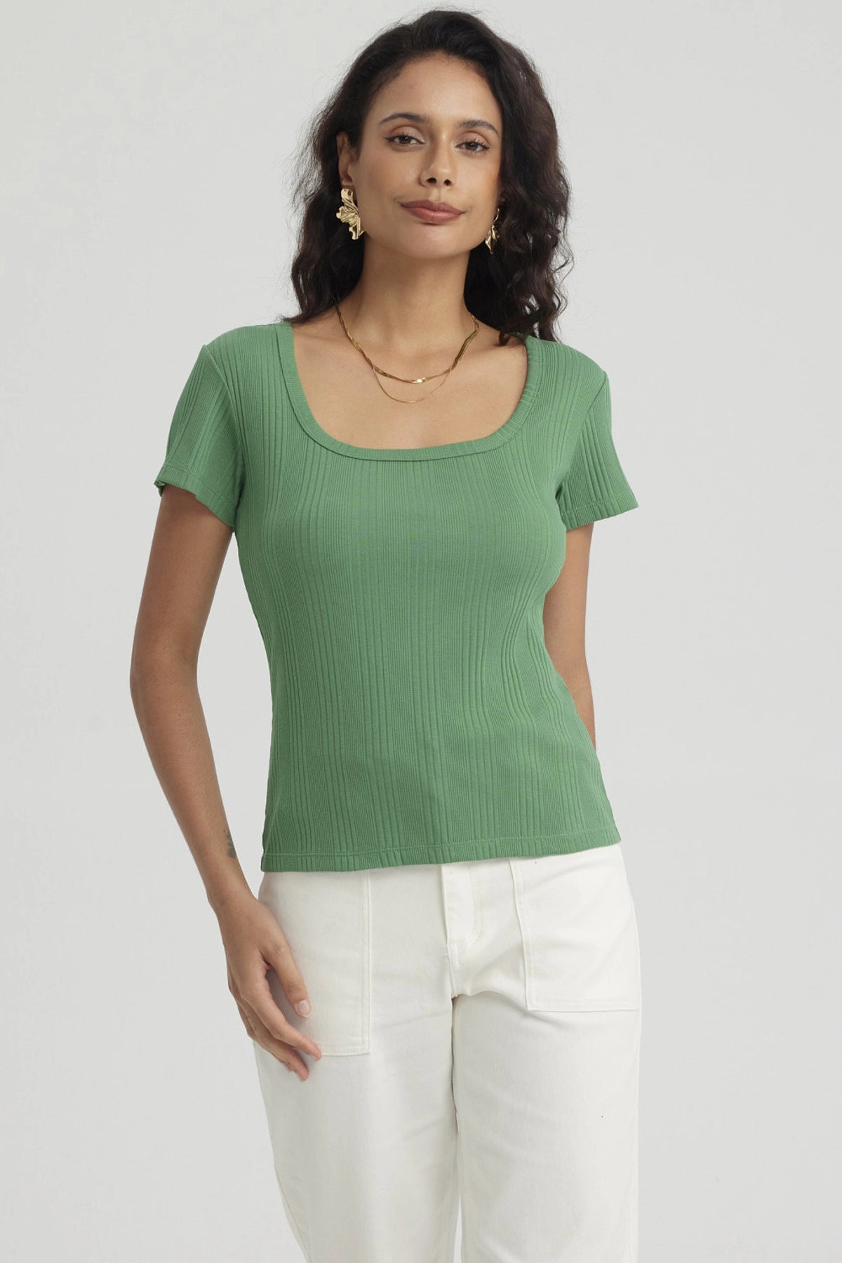 Polera Mujer Escote Cuadrado Turquesa