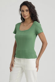 Polera Mujer Escote Cuadrado Turquesa