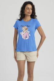 Polera Mujer Print Mujeres Con Aplicación Azulino
