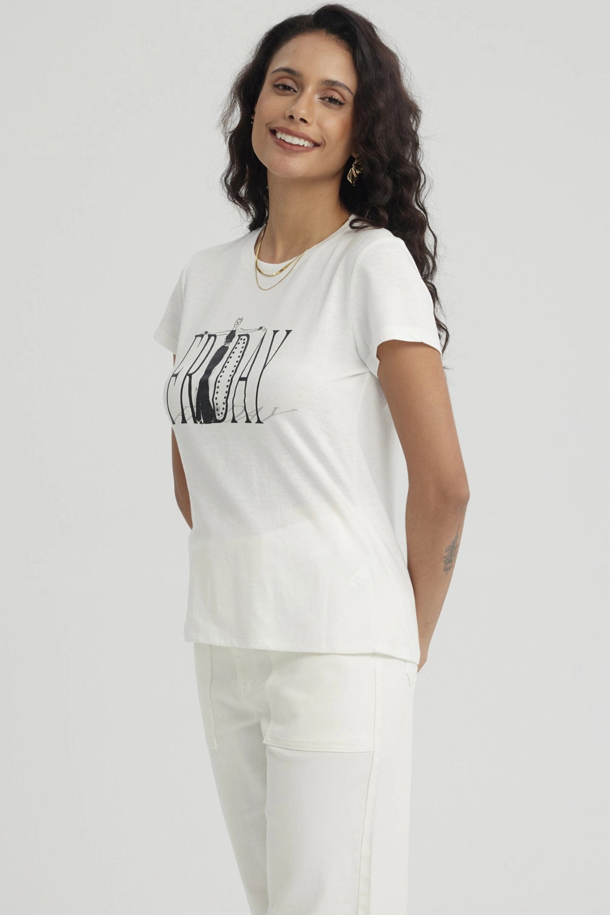 Polera Mujer Print Mujeres Con Aplicación Crudo