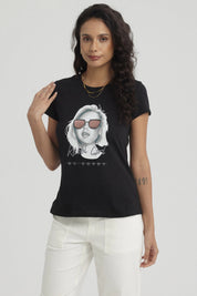 Polera Mujer Print Mujeres Con Aplicación Negro