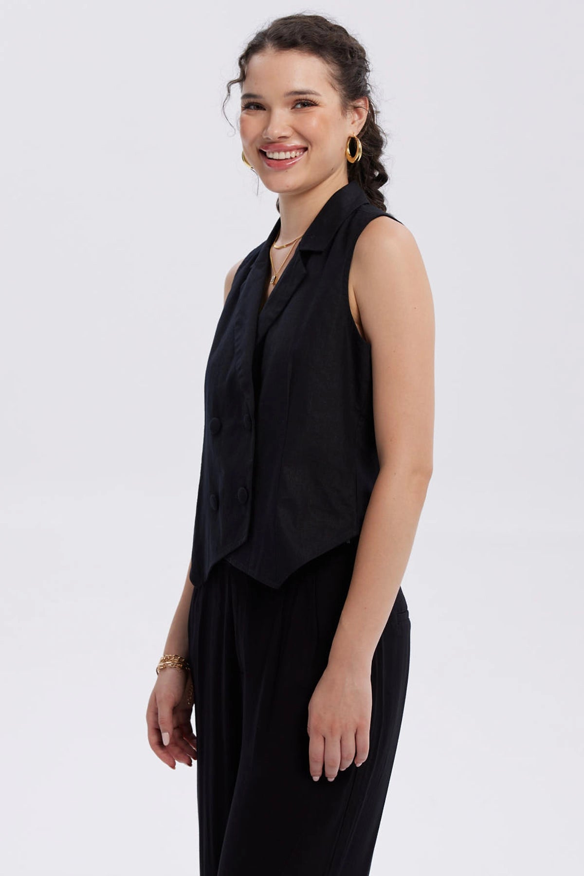 Blazer Mujer Tipo Gillette Lino Negro