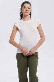 Polera Mujer Vuelos Rib Lisa Crudo