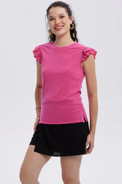 Polera Mujer Vuelos Rib Lisa Fucsia