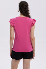 Polera Mujer Vuelos Rib Lisa Fucsia