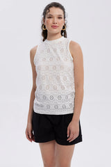 Polera Mujer Broderie Recogido Crudo