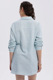 Blusa Mujer Lino Abotonada Lisa Celeste