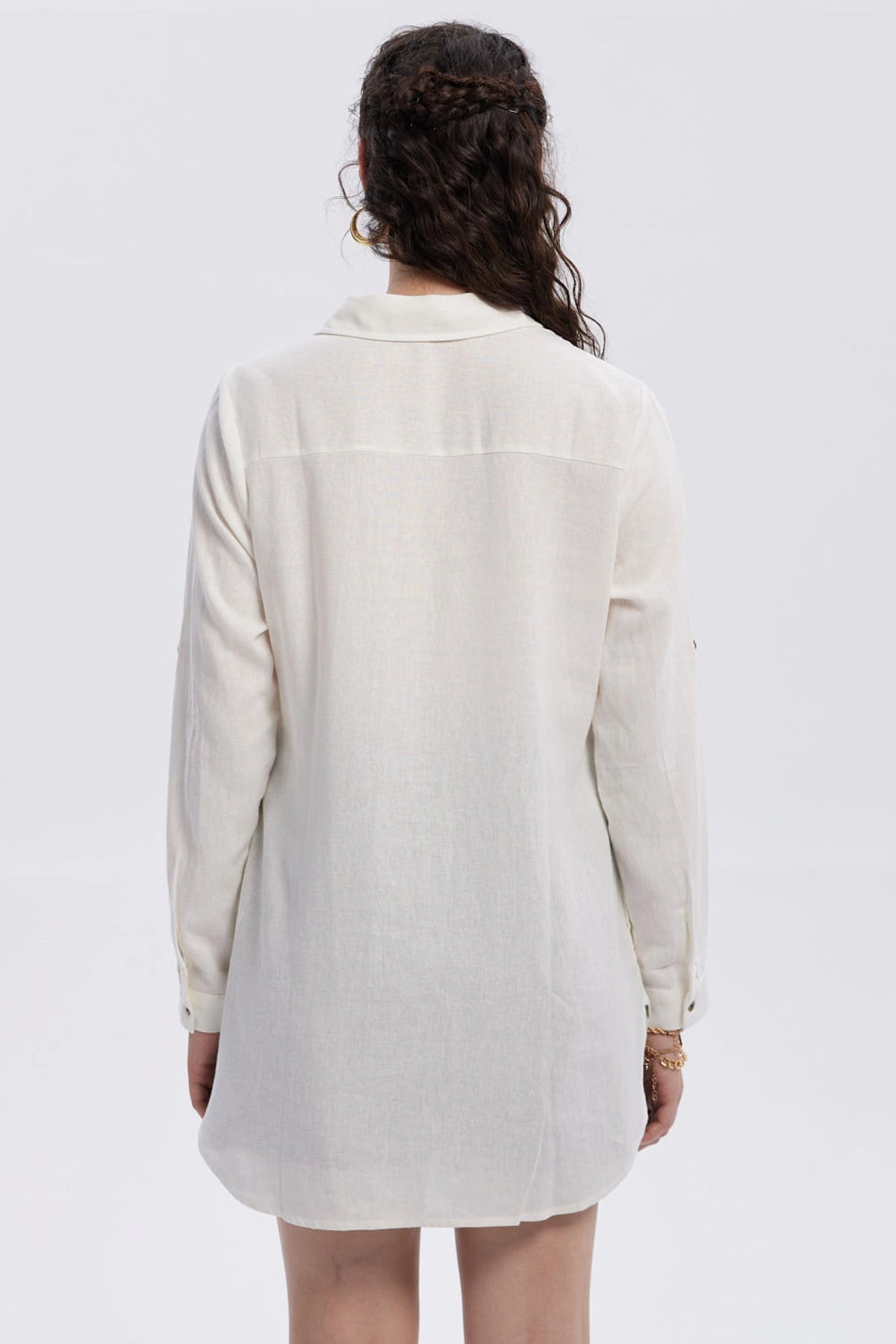 Blusa Mujer Lino Abotonada Lisa Crudo