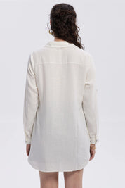Blusa Mujer Lino Abotonada Lisa Crudo
