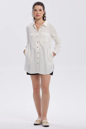 Blusa Mujer Lino Abotonada Lisa Crudo