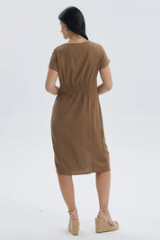 Vestido Mujer Lino Abotonado Café Claro