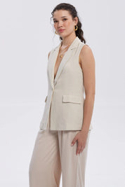 Blazer Mujer Lino 2 Bolsillos Arena