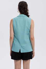 Blazer Mujer Lino 2 Bolsillos Celeste