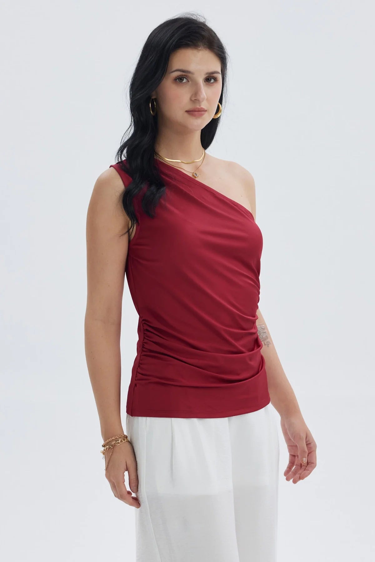 Polera Mujer Asimétrico Rojo Oscuro