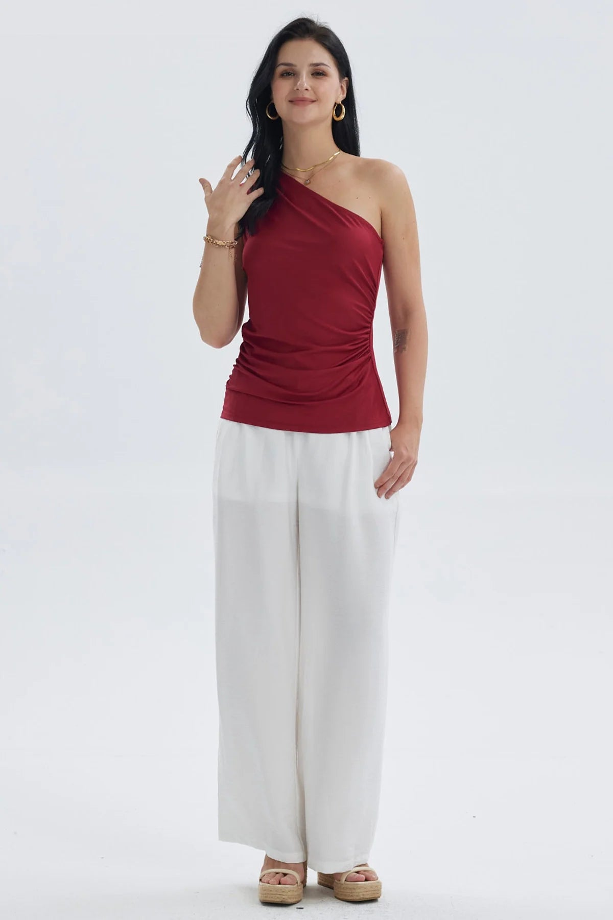 Polera Mujer Asimétrico Rojo Oscuro