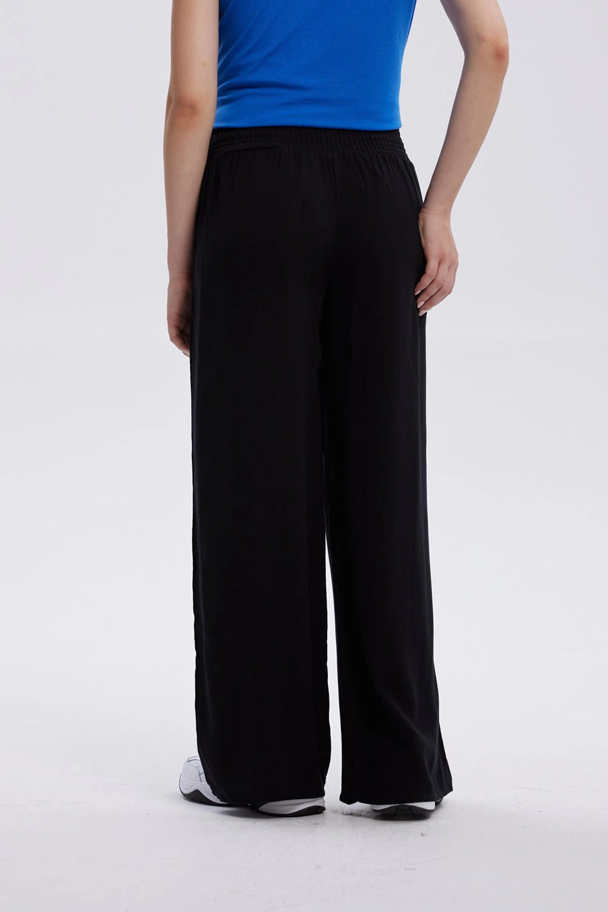 Pantalón Mujer Palazzo Aplicación Botones Negro