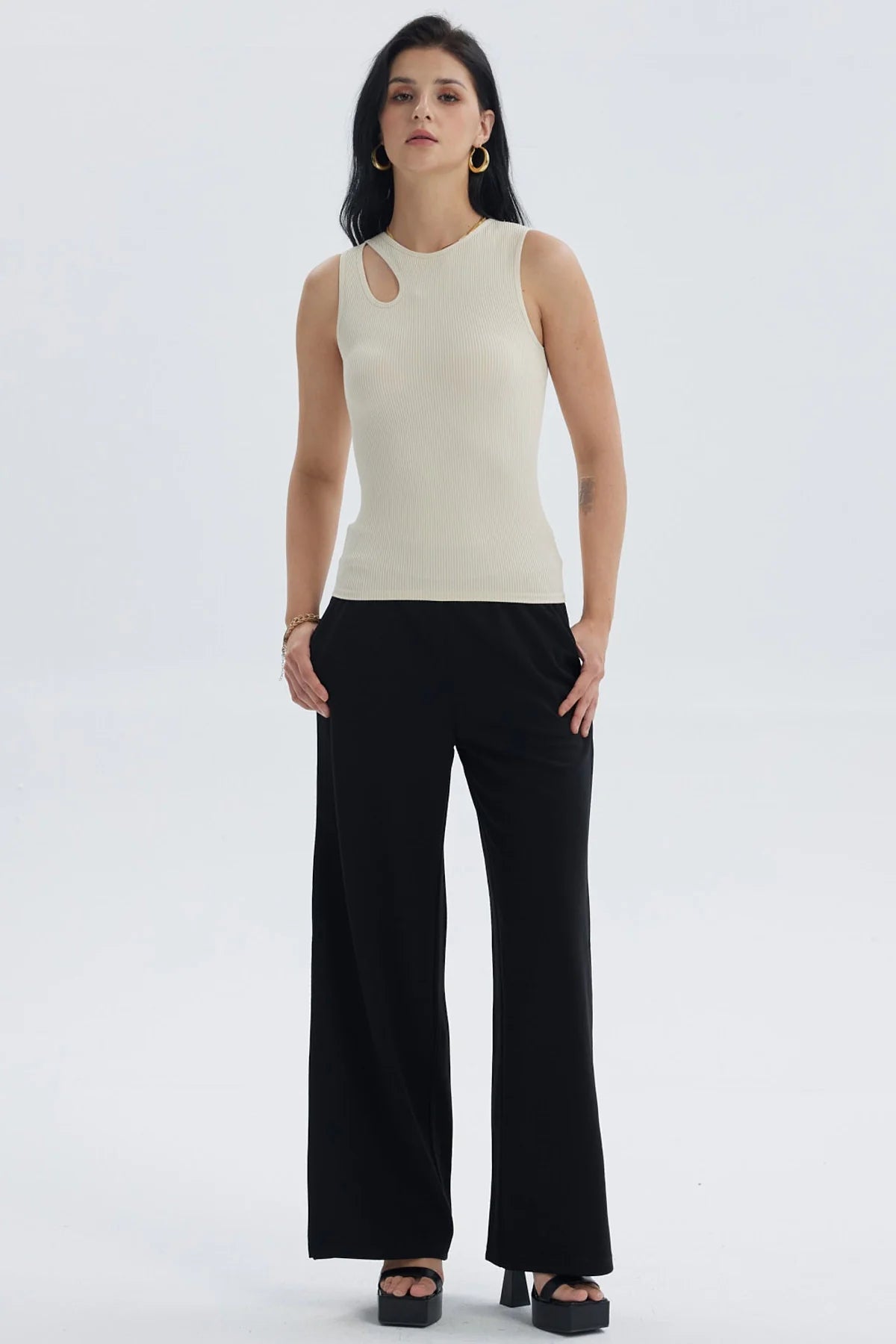 Polera Mujer Lisa Abertura Arena