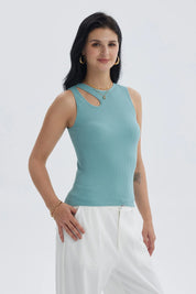 Polera Mujer Lisa Abertura Celeste