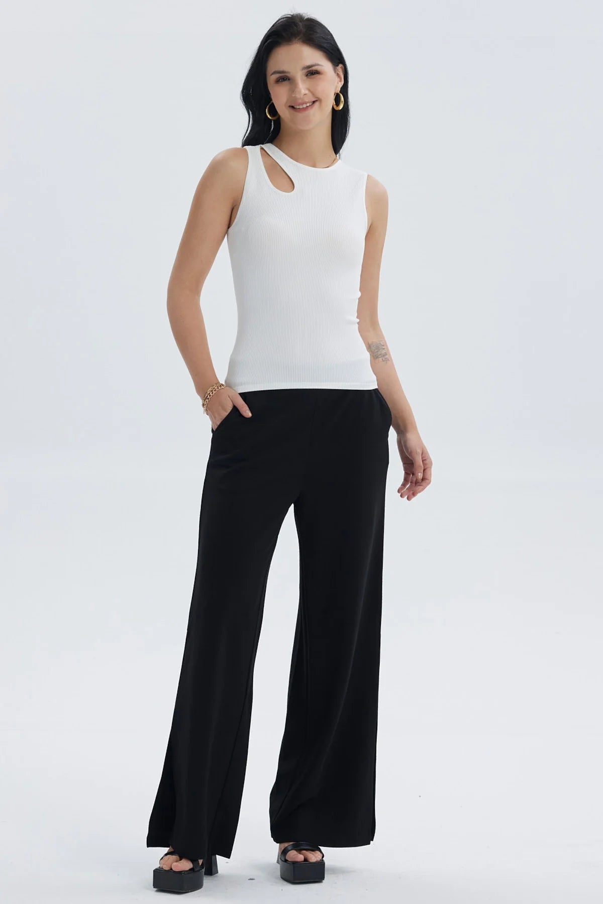 Polera Mujer Lisa Abertura Crudo