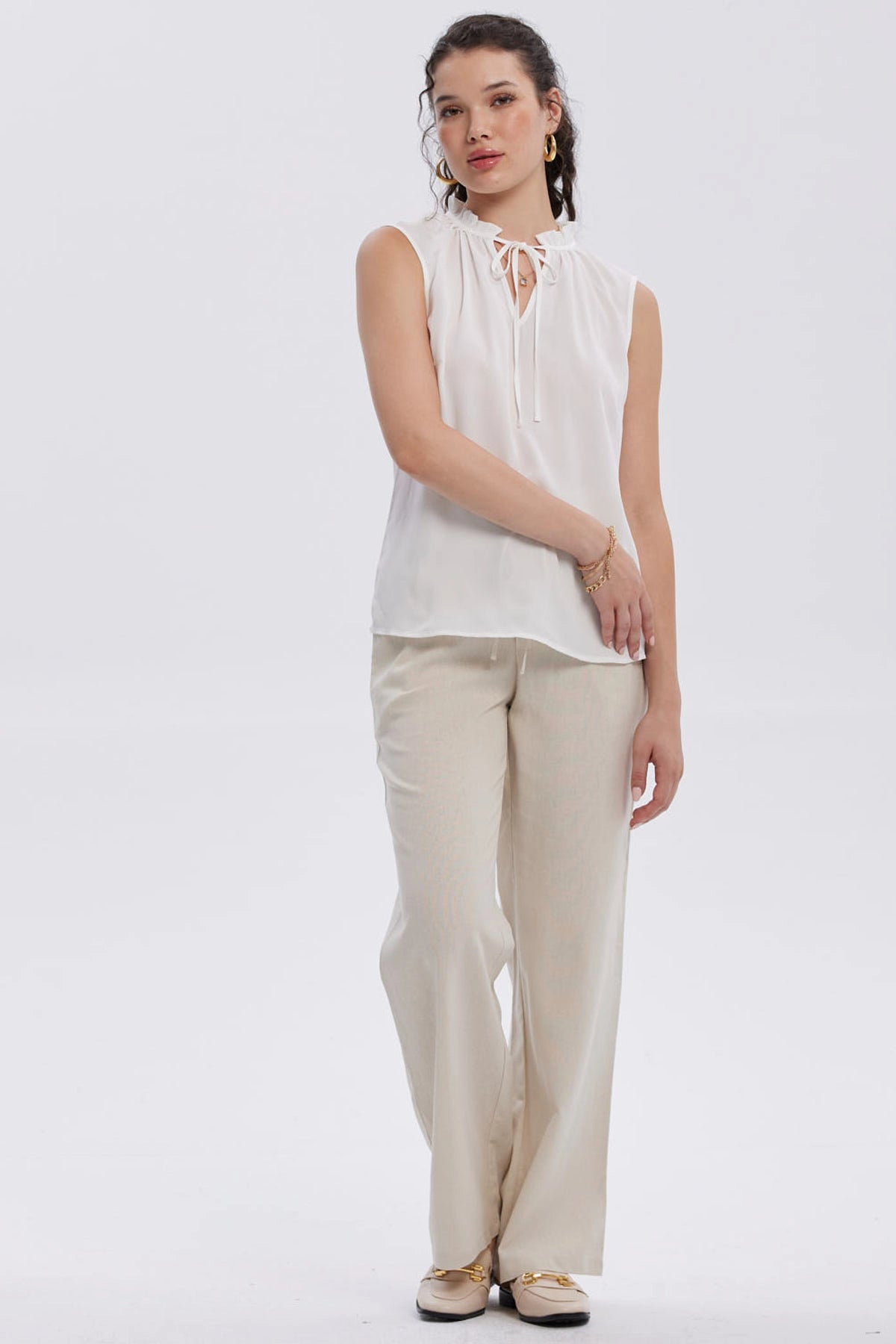 Blusa Mujer Aplicación Amarra Crudo