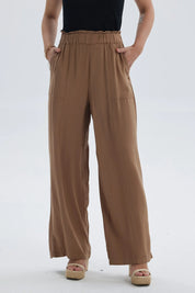 Pantalón Mujer Palazzo Liso Pretina Elasticada Café Oscuro