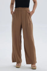 Pantalón Mujer Palazzo Liso Pretina Elasticada Café Oscuro
