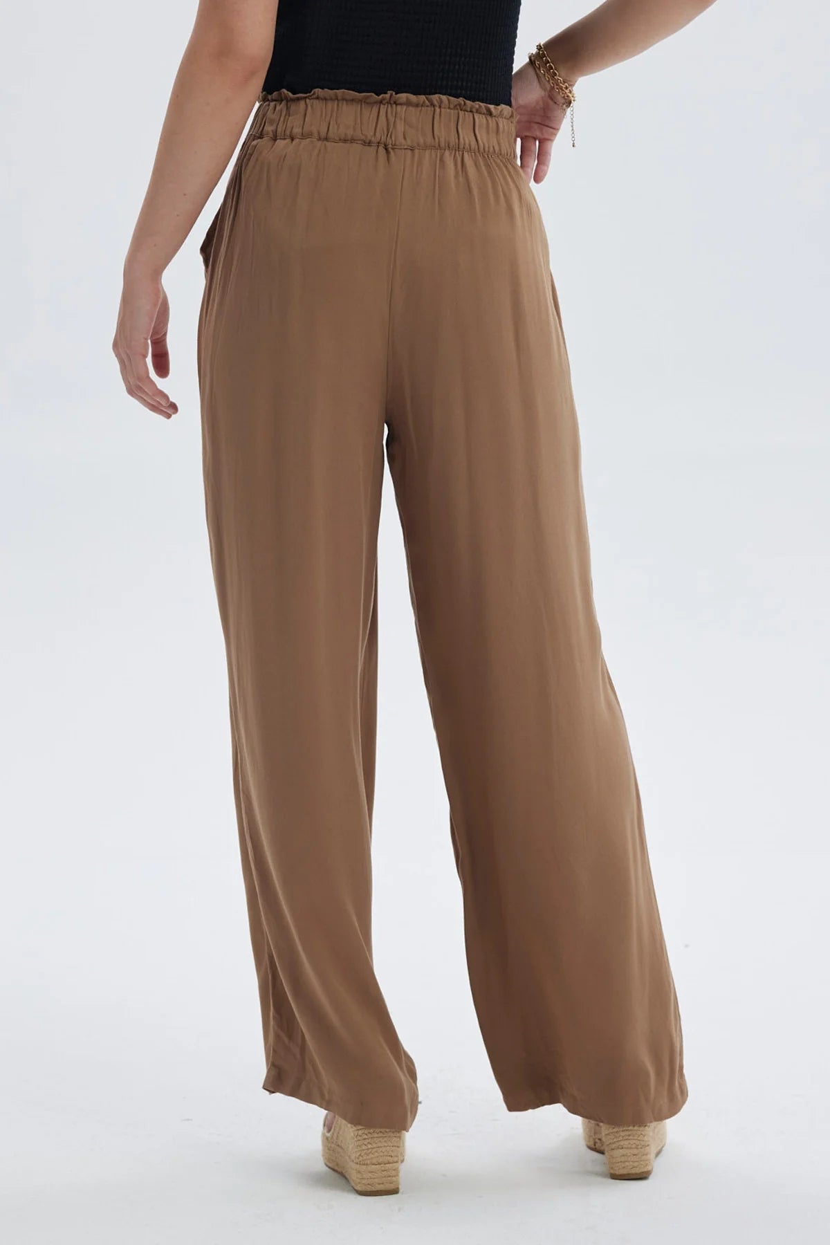 Pantalón Mujer Palazzo Liso Pretina Elasticada Café Oscuro